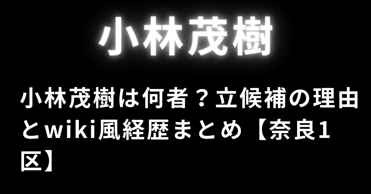小林茂樹は何者？立候補の理由とwiki風経歴まとめ【奈良1区】
